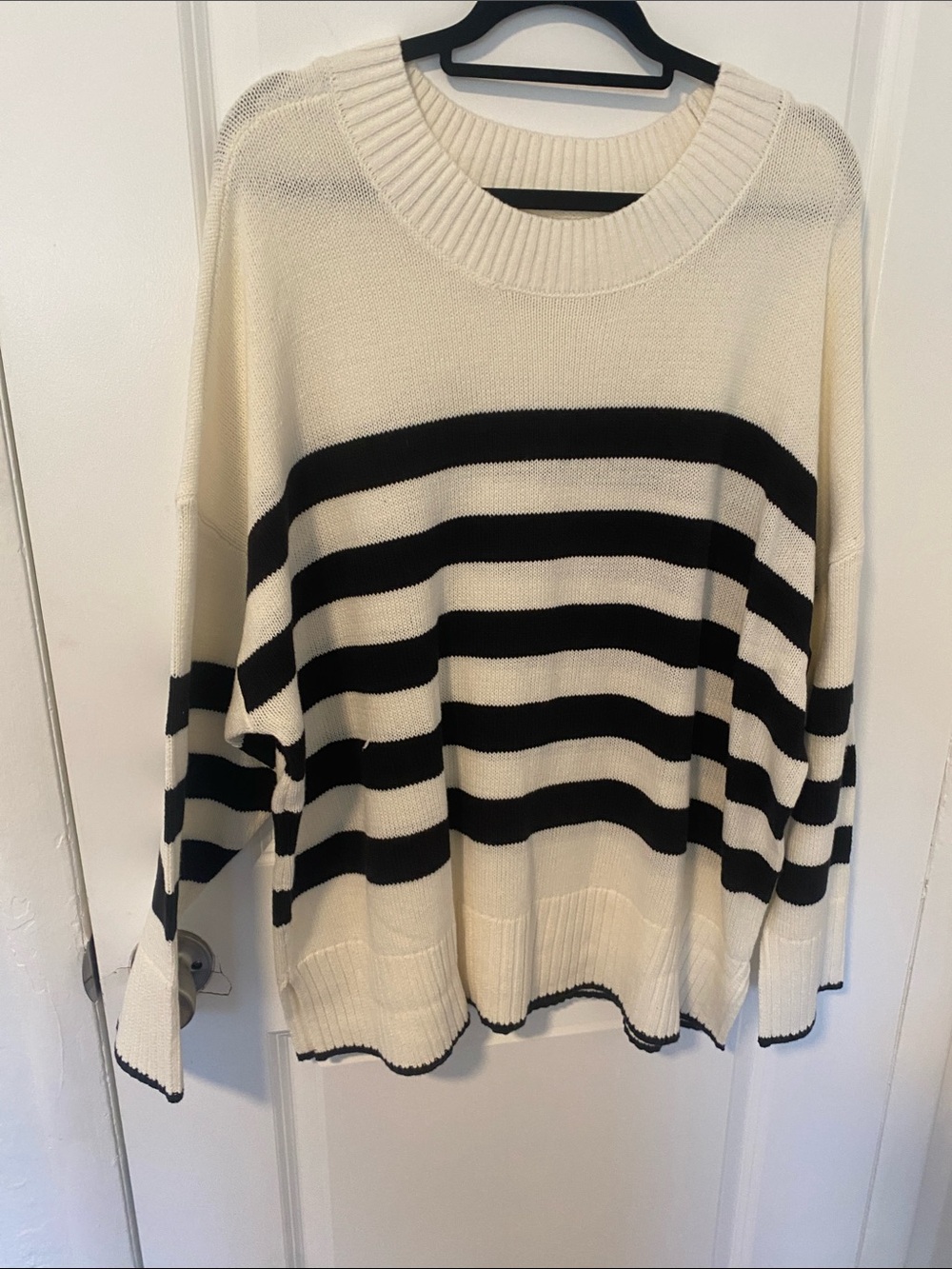 Sonoma Cream and Black Striped Crewneck Sweater